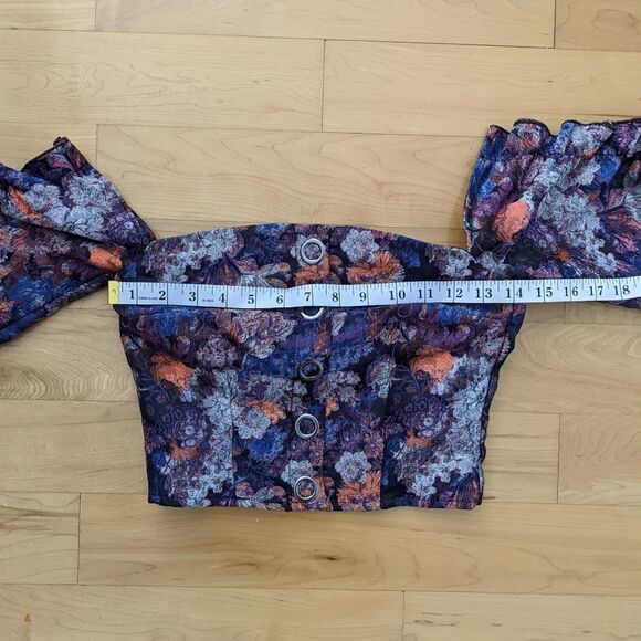 NEW H&M tapestry style baby doll ruffle sleeve floral off the shoulder blouse 2 - Picture 3 of 9